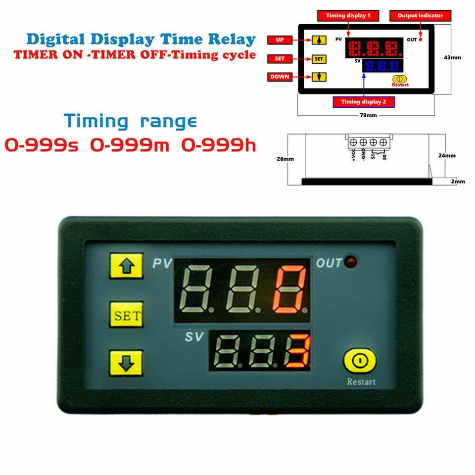 AC DC Timer Switch Cycling Module Digital Display Time Delay Relay Timing Led  - Image 3 of 4