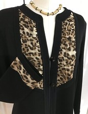 NWOT EXCLUSIVELY MISOOK 100 ACRYLIC BLACK LEOPARD ACCENT KNIT DUSTER JACKET S