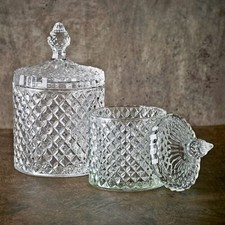 Glass Round Sweet Sugar Jar Dish Bowl with Lid Crystal Effect Decorative Wedding