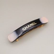 CHANEL Logo Hair Clip Barrette Accessory Black Pink Gold Made in France 33RJ980