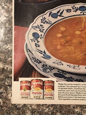 1974 Campbells Vegetable Soup PRINT AD Steaming Bowl Veggies Taste