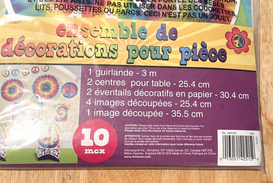 Kit de decoración de sala de fiestas de 10 piezas signos de paz de Amscan Tie Dye Decorations Foto 4 de 4