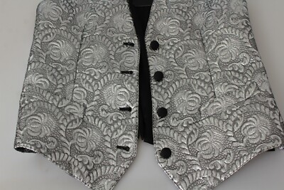 DOLCE & GABBANA Top Metallic Silver Brocade Sleeveless Vest