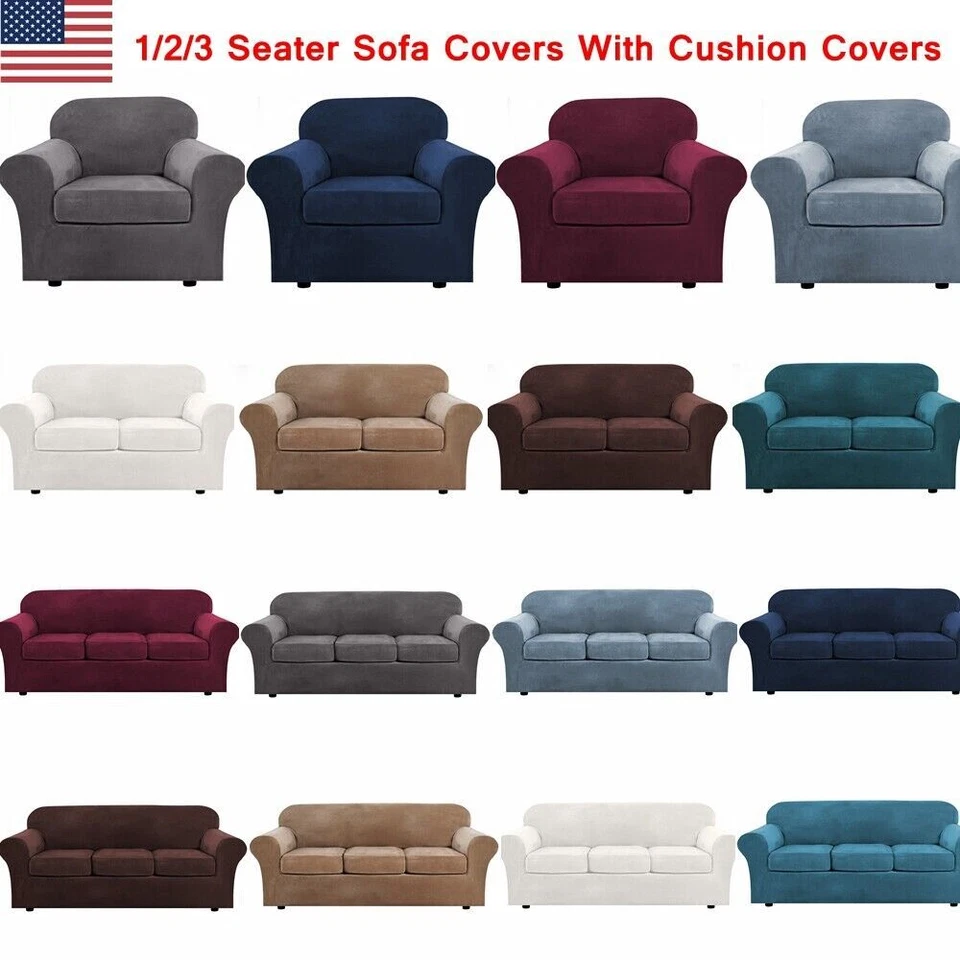 Funda protectora de terciopelo elástica para sofá de 1/2/3 plazas con fundas de cojín Foto 2 de 4