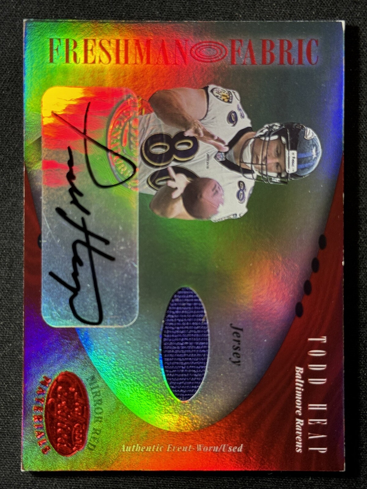 TODD HEAP Rookie AUTO 2001 Leaf Certified Materials Mirror Red /150 #129 RAVENS