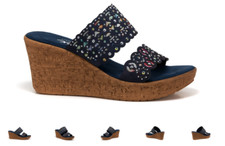 Onex Oppal Navy Nubuck 2 Band Laser Cut Wedge Sandal Women's sizes 5-11/NEW  