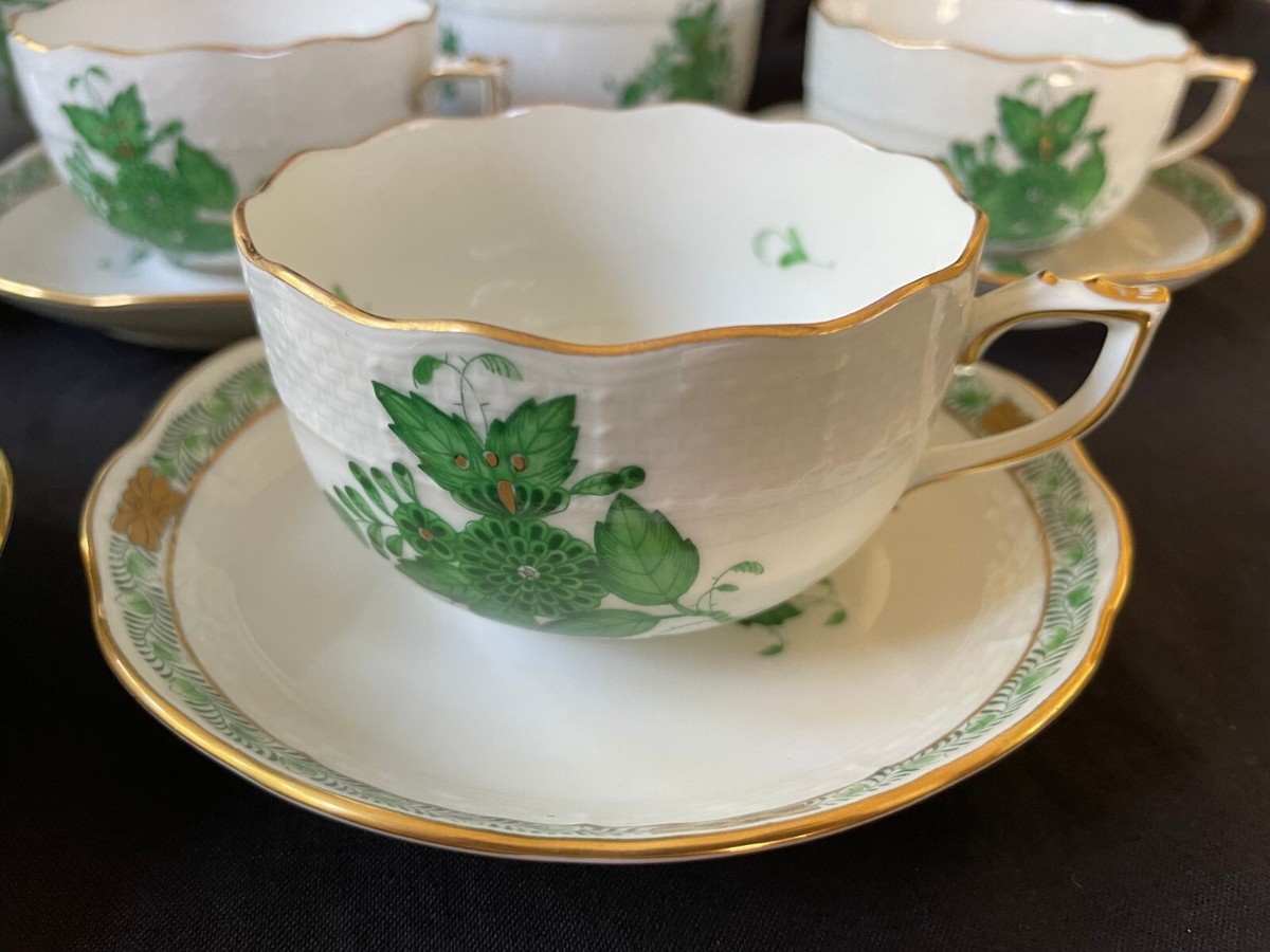15 pc. HEREND PORCELAIN CHINESE BOUQUET COFFEE SERVICE, GREEN w