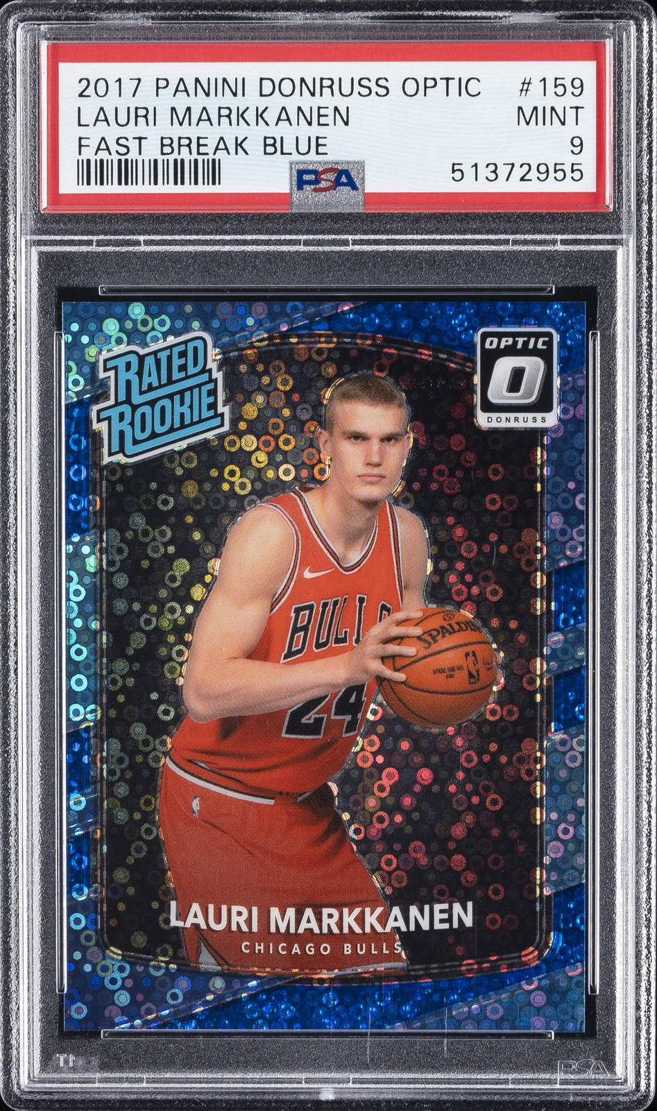 2017 PANINI DONRUSS OPTIC FAST BREAK BLUE #159 LAURI MARKKANEN #/50 PSA 9