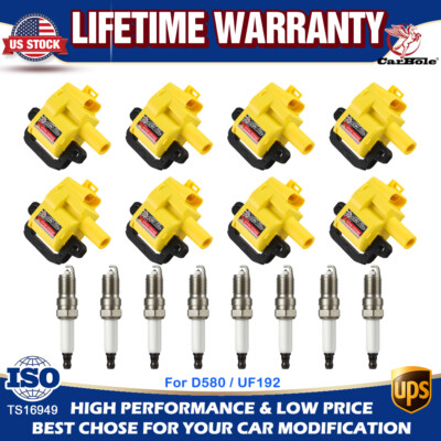 Pack of 8 Ignition Coil + Spark Plug for Chevrolet Corvette Pontiac GTO 5.7L CTS