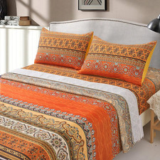 Boho Orange Sheets Set Queen Size 4 PCS Colorful Bohemian Striped Bedding Sheet