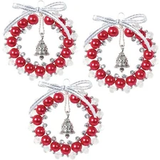 Solid Oak Nostalgic Christmas Beaded Cyrstal Ornament Kit-Bell Wreaths Red/White