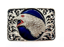 USA American Bald Eagle Silver Western Buckle  Filigree Blue Belt Buckle