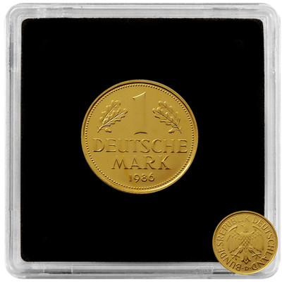 1 DM 1986 Deutsche Mark Quadrum Kapsel 24 Karat vergoldet Geschenk 40.Geburtstag