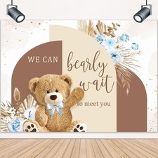 Bear Baby Shower Decorations We Can Bearly Wait Cute Blue Backdrop 7x5ft