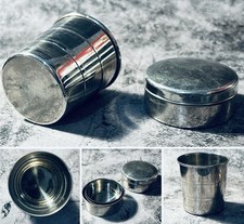 Vintage Silver Tone Collapsible Pocket Travel Cup Hunting Shooting Hiking Dram