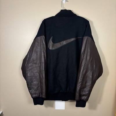Vintage Nike Leather Varsity Jacket Mens XL 90s Wool Bomber Lined Center Swoosh