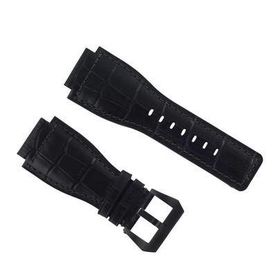 24MM LEATHER WATCH BAND STRAP FOR BELL & ROSS BR-01-BR-03 BLACK BUCKLE TOP QLTY