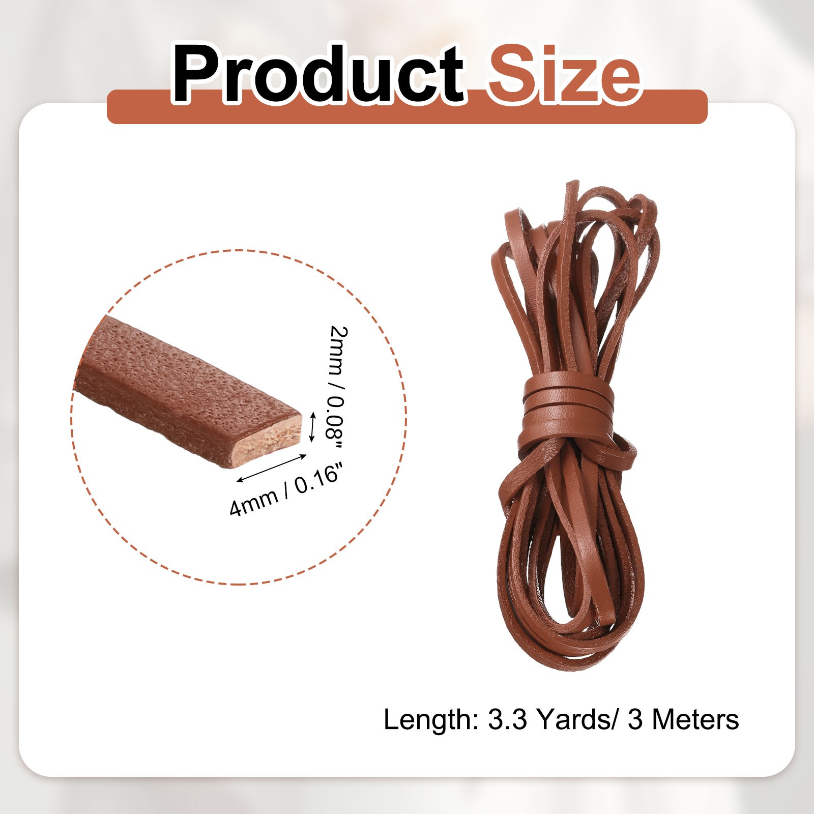 Flat Leather Cord, 3.3 Yard 4mm Leather String Strips for DIY Crafts Deep Brown