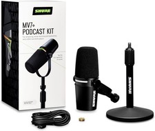 Shure MV7 Podcast Dynamic Microphone with Stand USB-C XLR Outputs OBS Certified