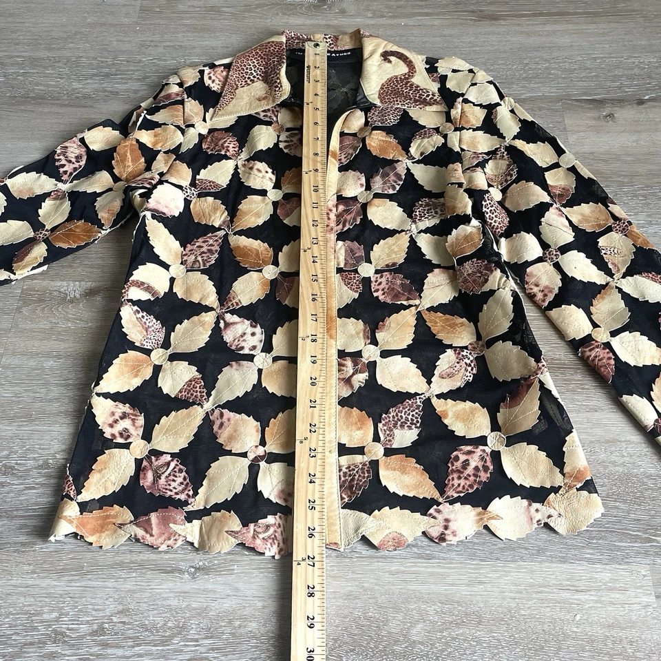 Jaqueta Image Couro Folha Tamanho Pequeno Folhas Recortes Malha Zíper Completo Gola - Imagem 3 de 4