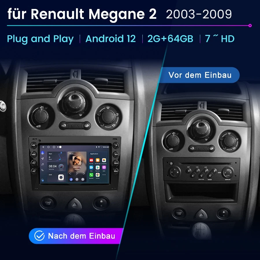 Für Renault Megane II 2002-2009 Autoradio Android 14 GPS NAVI WIFI Bluetooth SWC - Bild 2 von 4