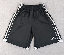 Adidas Athletic Shorts Boys Medium 10/12 Black White 3-Stripe Gym Mesh