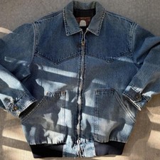 Vintage Walls Western Wear Denim Bomber Jacket USA Made Blue Jean Zip Workwear X
