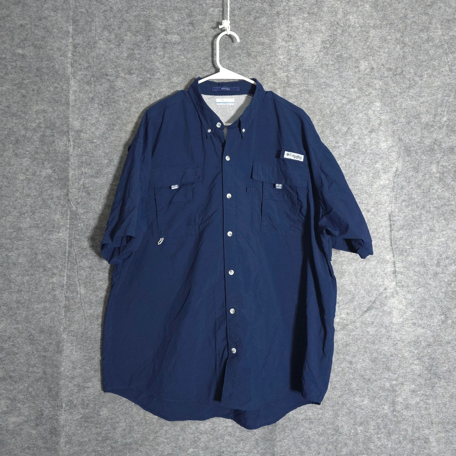 Columbia PFG Bahama II Mens XL Navy Blue Fishing Shirt Short Sleeve FM7047 Nylon