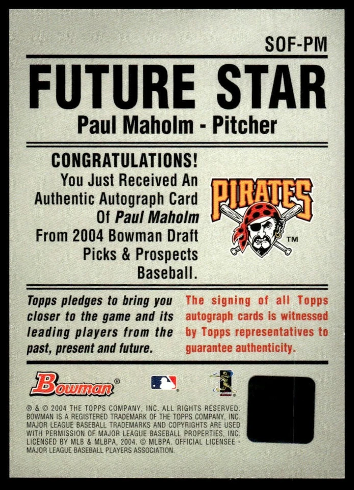 2004 Bowman Draft Picks & Prospects #SOF-PM Paul Maholm Signs of the Future - Imagem 2 de 2