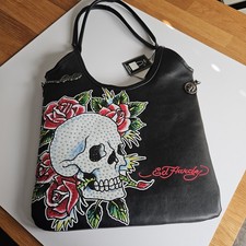 Ed Hardy Skull Rose Tote Bag Black Y2K Punk Tattoo Shoulder Bag NWT Vegan