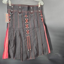 Majestic Kilts Kilt Mens 30 Black Red Utility Pleated Lace Up D-Ring Gothic Punk