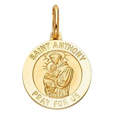 14K Yellow Gold Religious St. Anthony Pendant | 18 mm x 15 mm