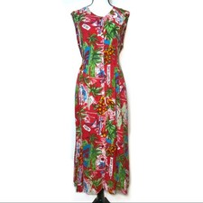 Vtg Aruba tropical Island Hawaii floral Midi button dress