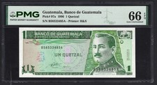 Guatemala One Quetzal 28-08-1996 P97a Uncirculated Graded 66