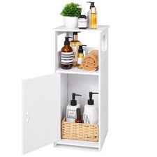 Bathroom Floor Storage Cabinet White,Freestanding Side Cabinet with Open Shel...