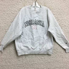 Champion Nebraska Cornhuskers Sweater Large Mens White Reverse Weave Pullover L