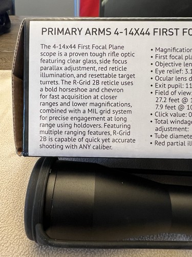 Primary Arms 4-14x44 First Focal Plane Scope With R-Grid 2B Reticle - Picture 14 of 22