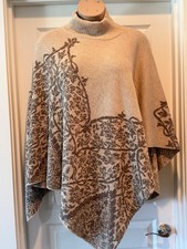 Peruvian Connection Baby Alpaca Wool/Silk Knit Ruana Poncho Shawl Beige Classic