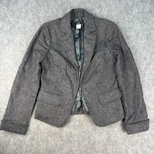 J Crew Blazer Women s 100 Wool Tweed Hook Front Lined Preppy Gray Size 4
