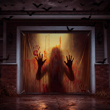 7X8 Ft Halloween Garage Door Cover Bloody Ghost Door Banner