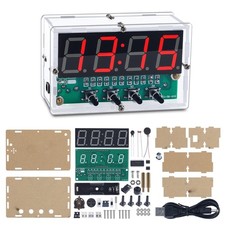 4-Digit Rechargeable DIY Digital Clock Kit, SMD SMT Electronics Clock Solderi...