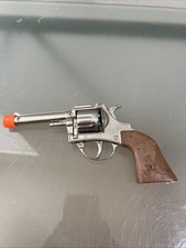 Vintage Old 7" Schylling Rowley Diecast Metal Toy Cap Revolver, Silver Metal