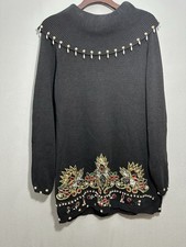 Vintage Women's Victoria Harbour 1980s Embellished Black Sweater size