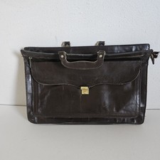 VTG 60's Leather Document Lawyer Briefcase w/Zippers Riveted Handle Brown 17x12