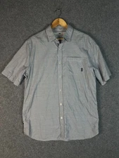 Fourstar Shirt Mens XL Blue Striped Button Up Short Sleeve Regular Fit Cotton