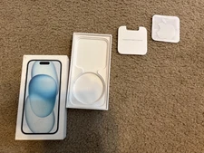 Apple iPhone 15 Blue 128GB Model MTLY3LLA - EMPTY BOX & STICKER ONLY