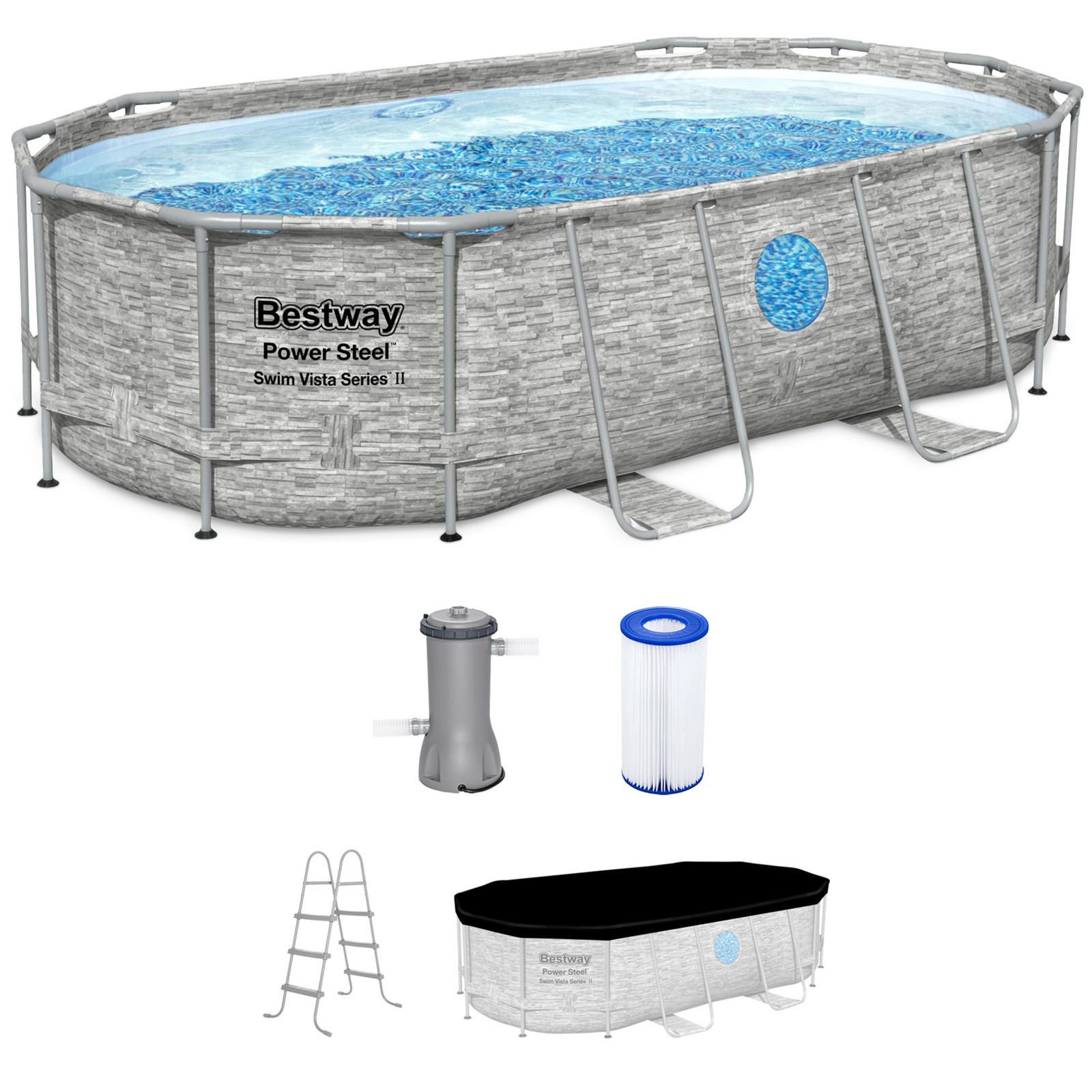 Bestway Power Steel Swim Vista 14' x 8'2" x 39.5" Above Ground Swimming Pool Set