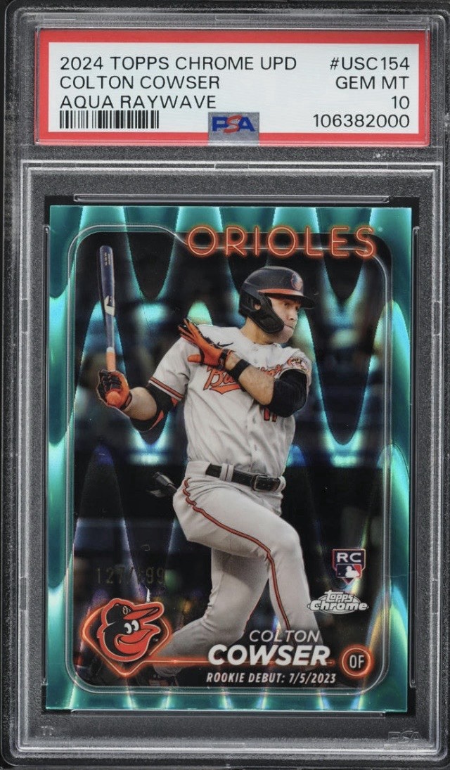 2024 TOPPS CHROME UPDATE AQUA RAYWAVE #USC154 COLTON COWSER 101/199 PSA 10