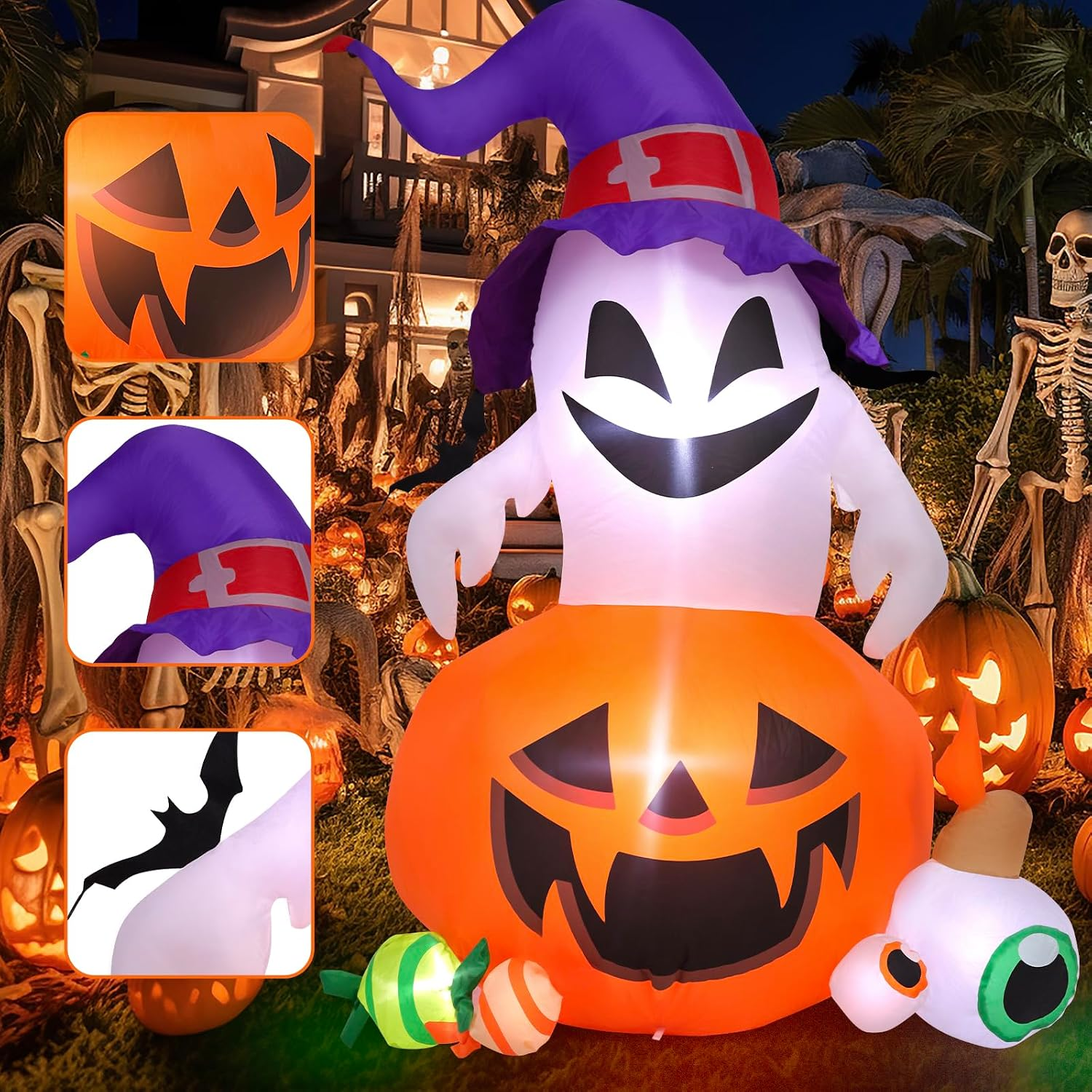 Halloween Inflatables Ebay 5FT Halloween Inflatable Outdoor Decoration Pumpkin Ghost with Built-In ...