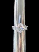 Sterling Silver 925 Solitaire With Baguette Accents Ring